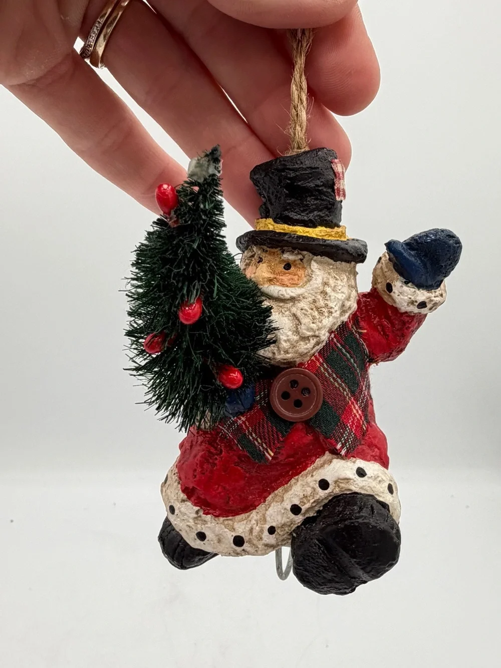 Rustic Vintage Style Santa Ornament Bottle Brush Tree Farmhouse Christmas Decor